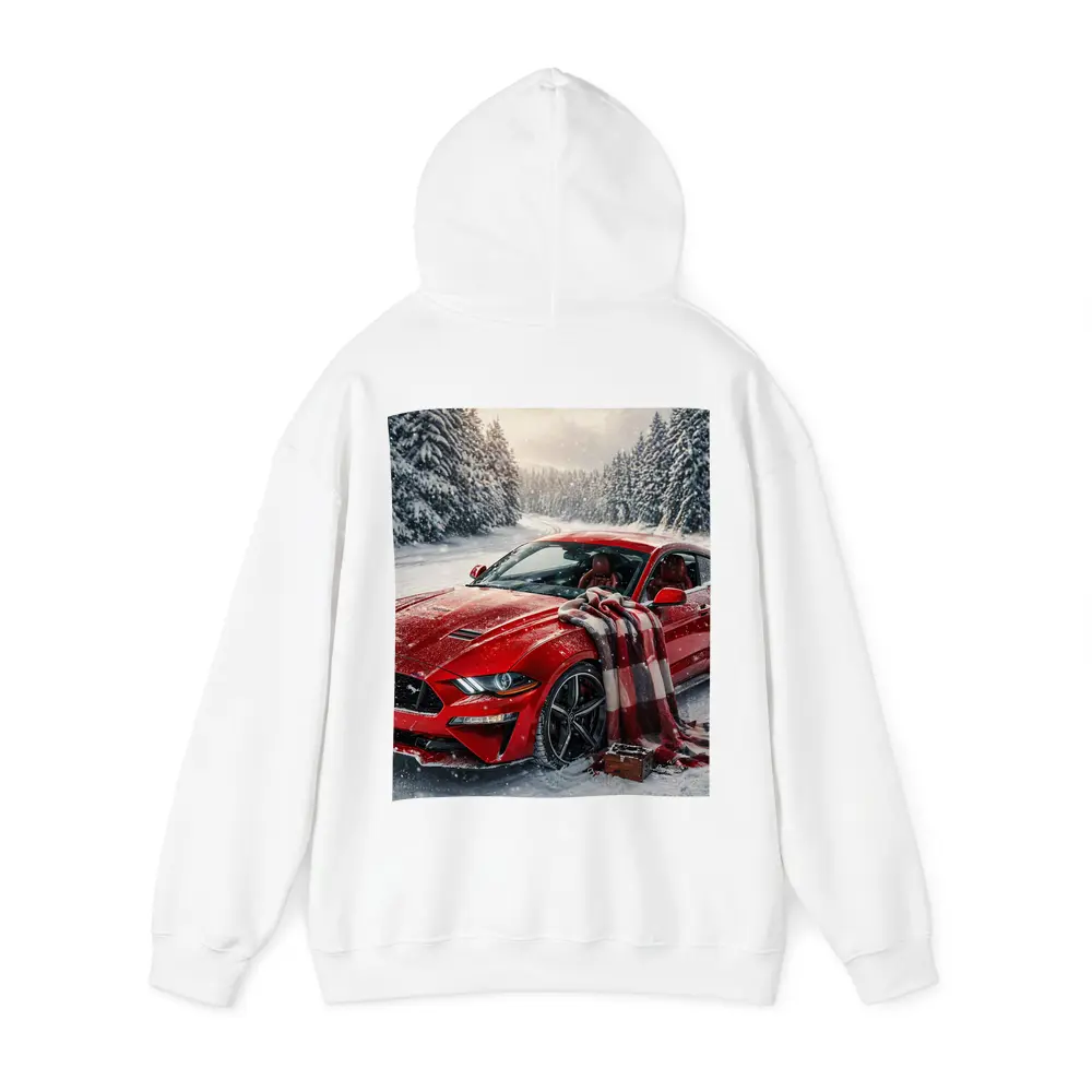 Red Ford Mustang GT Snowy Forest Road – Hoodies