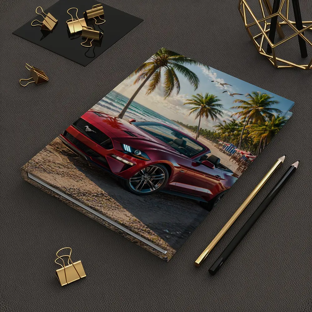 Red Ford Mustang Convertible Beach Palm Trees – Notebooks
