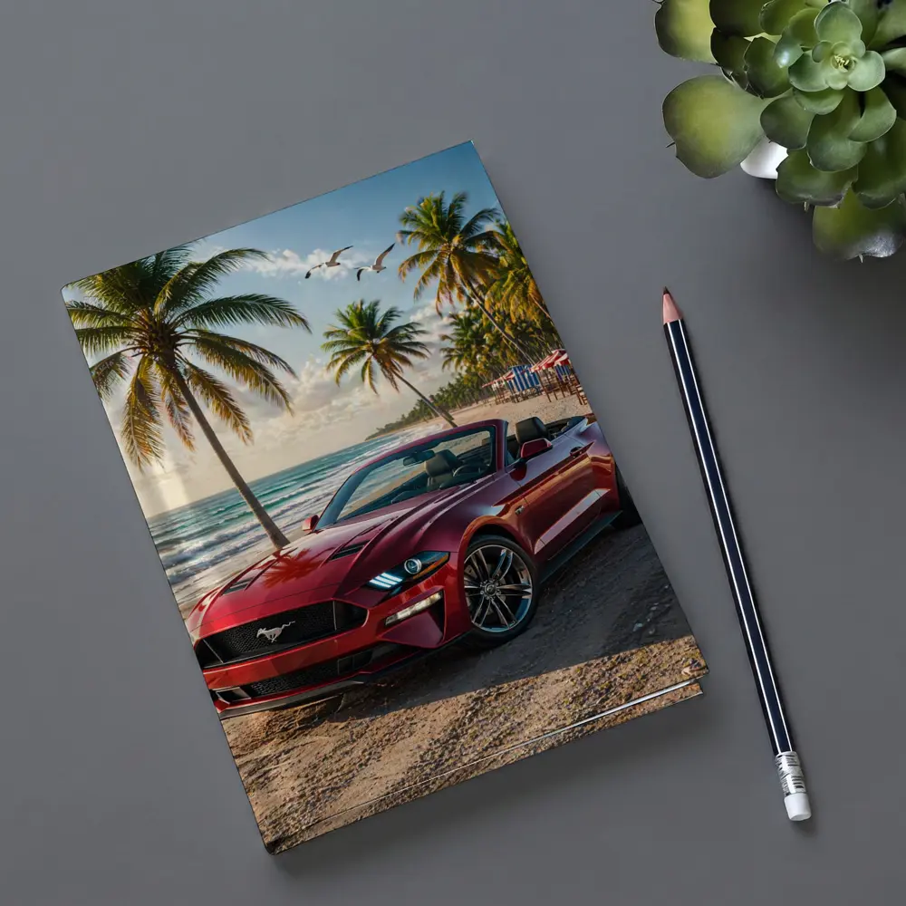 Red Ford Mustang Convertible Beach Palm Trees – Notebooks