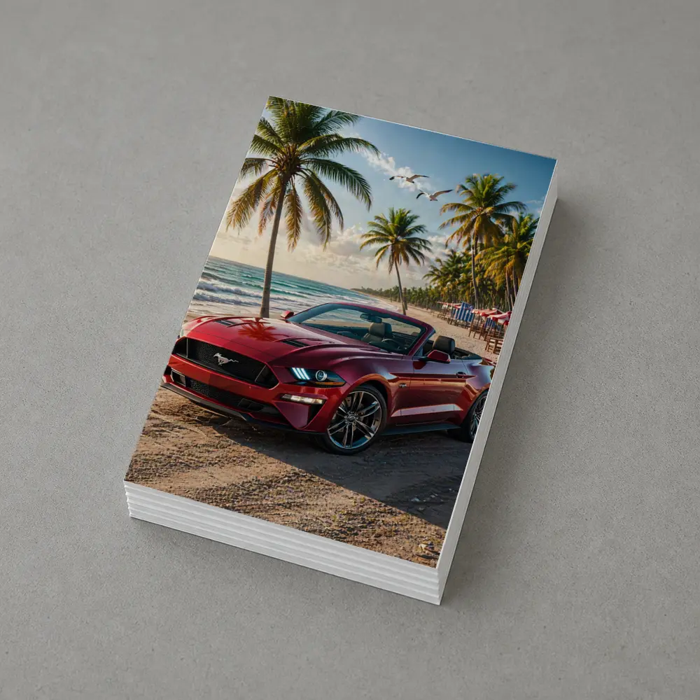 Red Ford Mustang Convertible Beach Palm Trees – Postcards