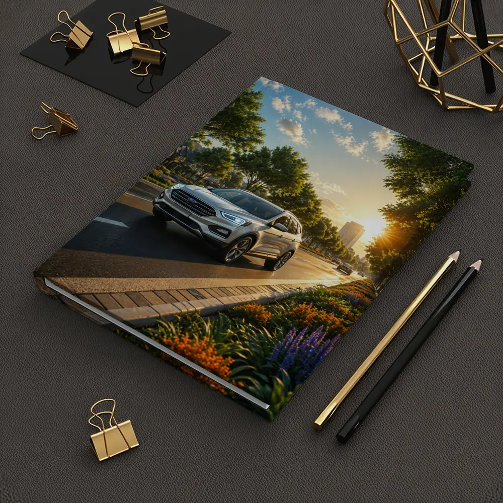 Ford SUV Driving Sunny Tree Lined Avenue – Notebooks