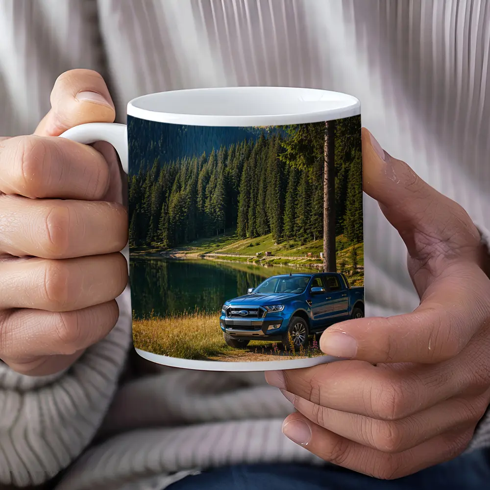Ford Ranger Truck Parked By Mountain Lake – Mugs