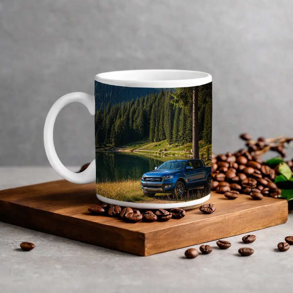 Ford Ranger Truck Parked By Mountain Lake – Mugs