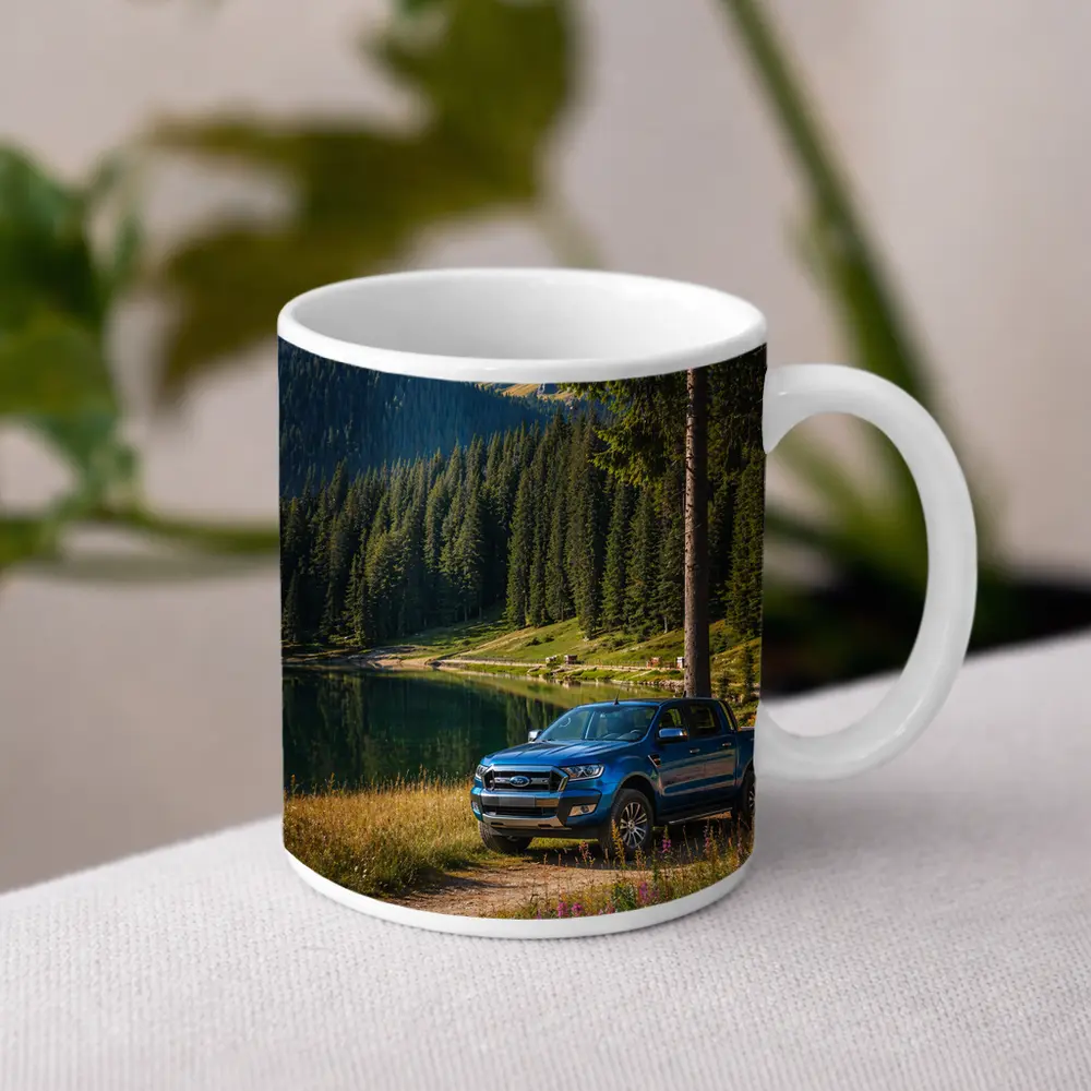 Ford Ranger Truck Parked By Mountain Lake – Mugs