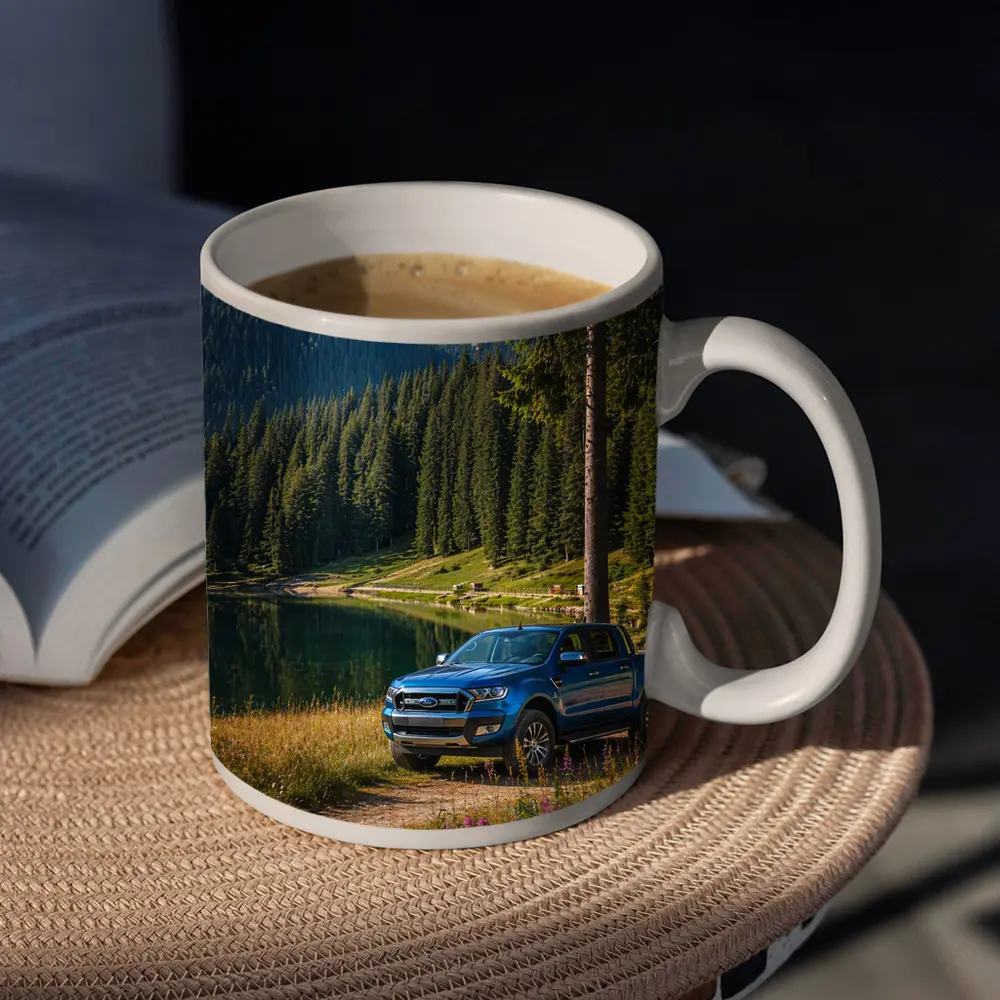 Ford Ranger Truck Parked By Mountain Lake – Mugs
