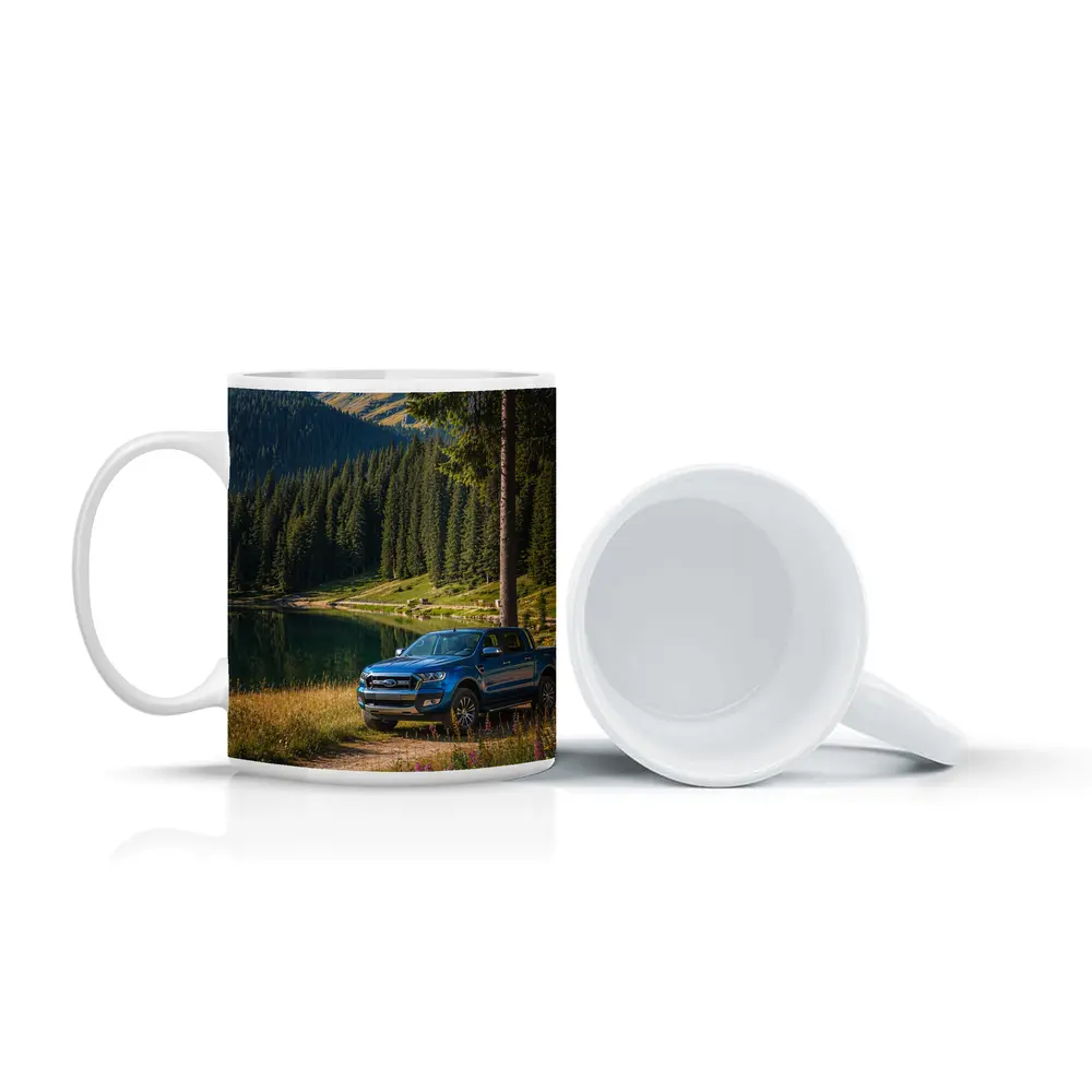 Ford Ranger Truck Parked By Mountain Lake – Mugs