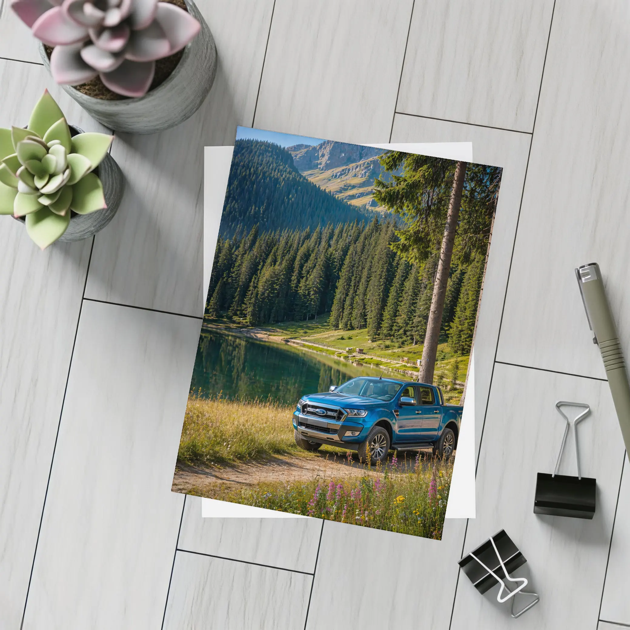 Ford Ranger Truck Parked By Mountain Lake – Postcards