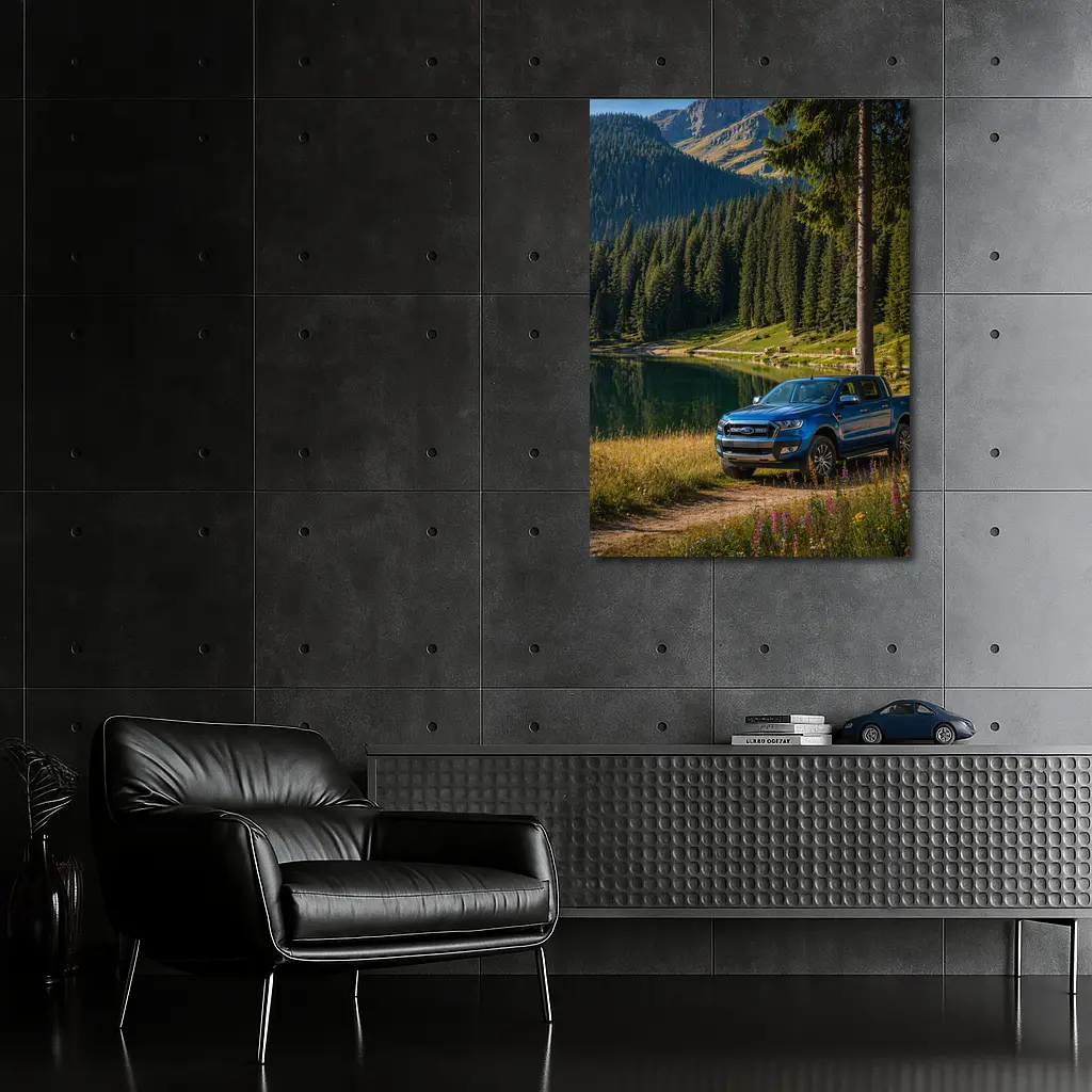 Ford Ranger Truck Parked By Mountain Lake – Wall Art