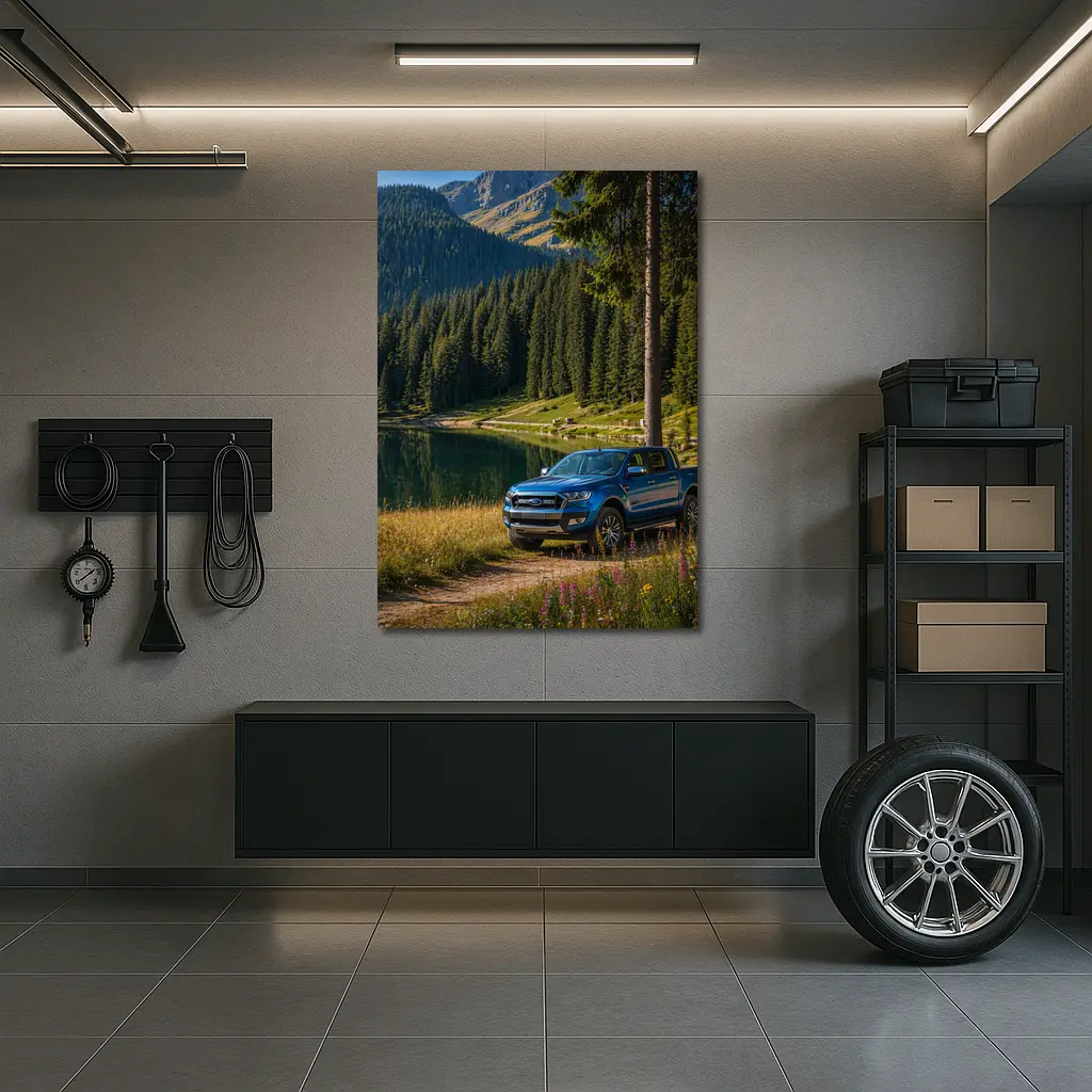 Ford Ranger Truck Parked By Mountain Lake – Wall Art