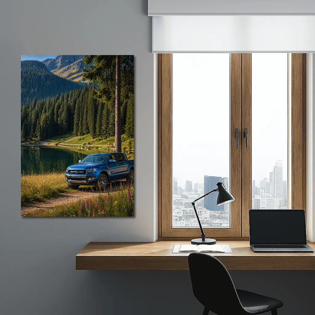 Ford Ranger Truck Parked By Mountain Lake – Wall Art