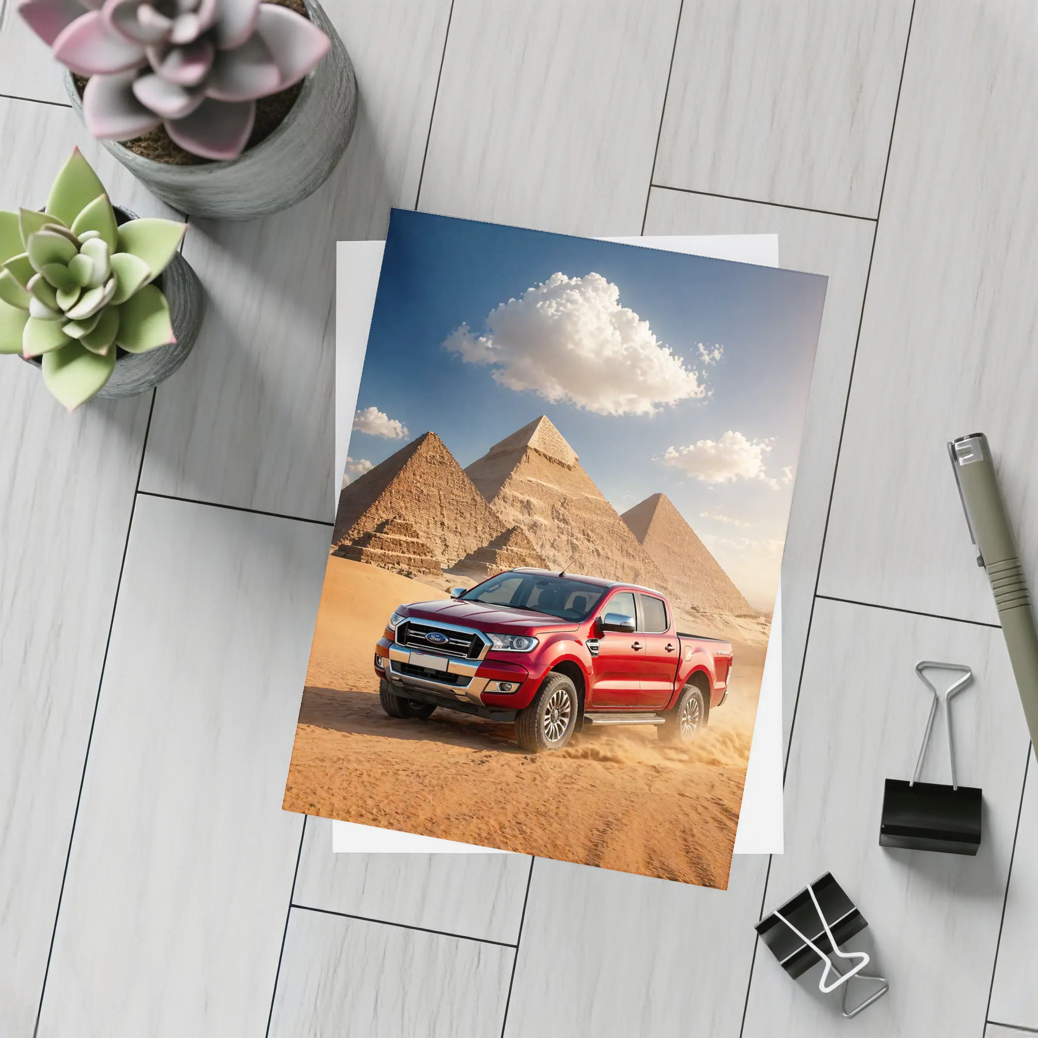 Ford Ranger Red Truck Egypt Pyramids Desert – Postcards