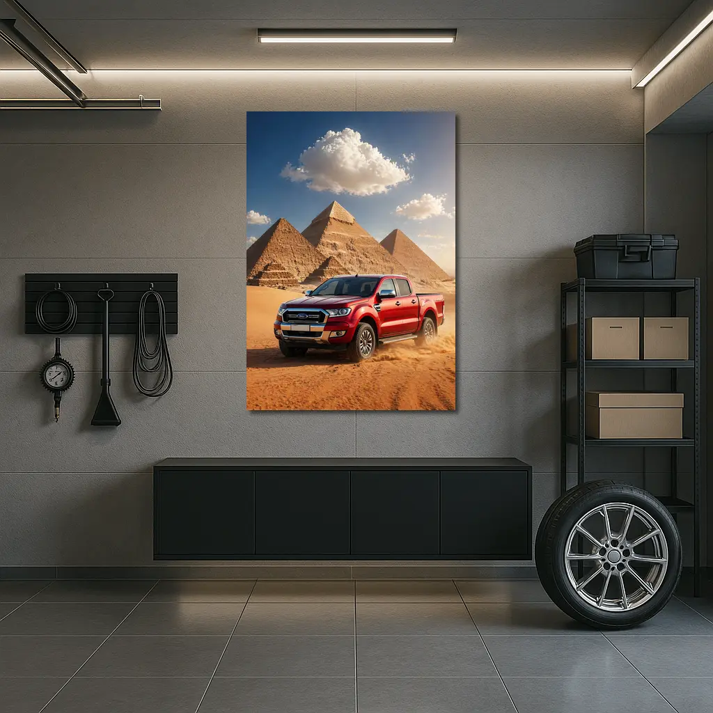 Ford Ranger Red Truck Egypt Pyramids Desert – Wall Art
