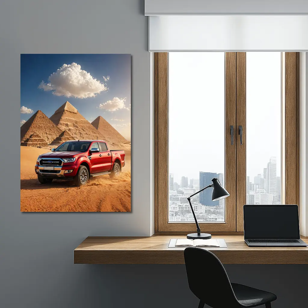 Ford Ranger Red Truck Egypt Pyramids Desert – Wall Art