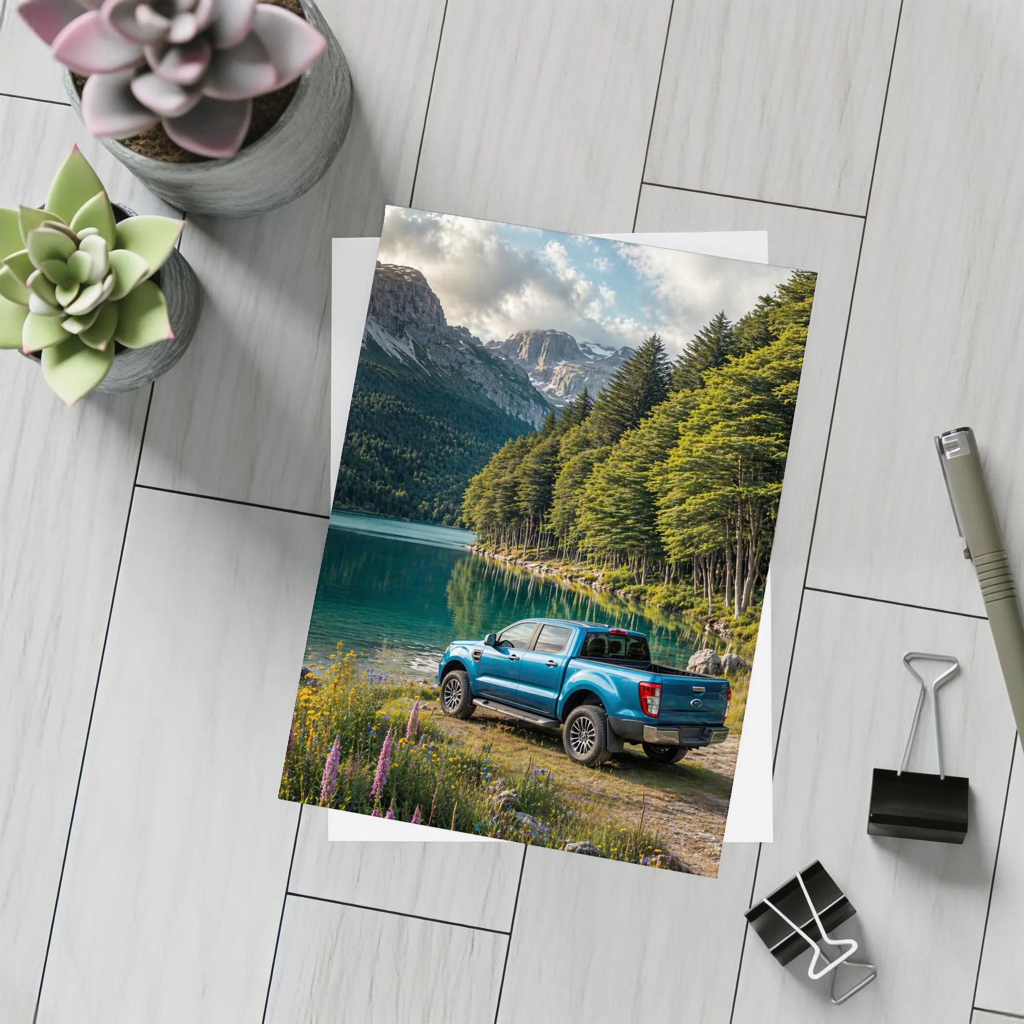 Ford Ranger Blue Truck Mountain Lake – Postcards