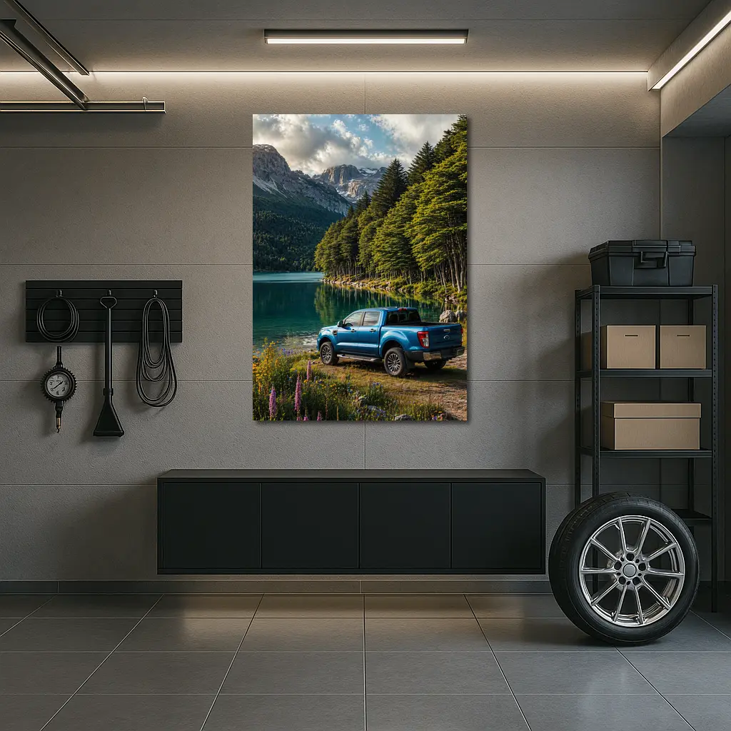 Ford Ranger Blue Truck Mountain Lake – Wall Art