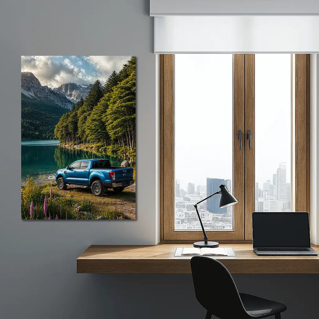 Ford Ranger Blue Truck Mountain Lake – Wall Art