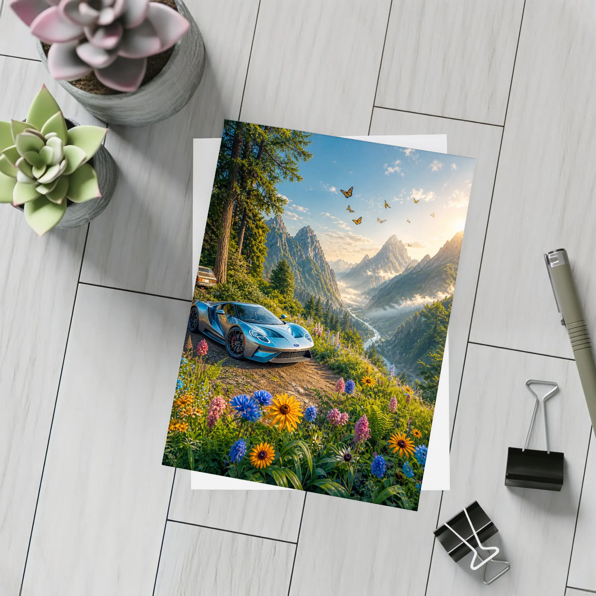 Ford GT Supercar Mountain Valley Wildflowers – Postcards