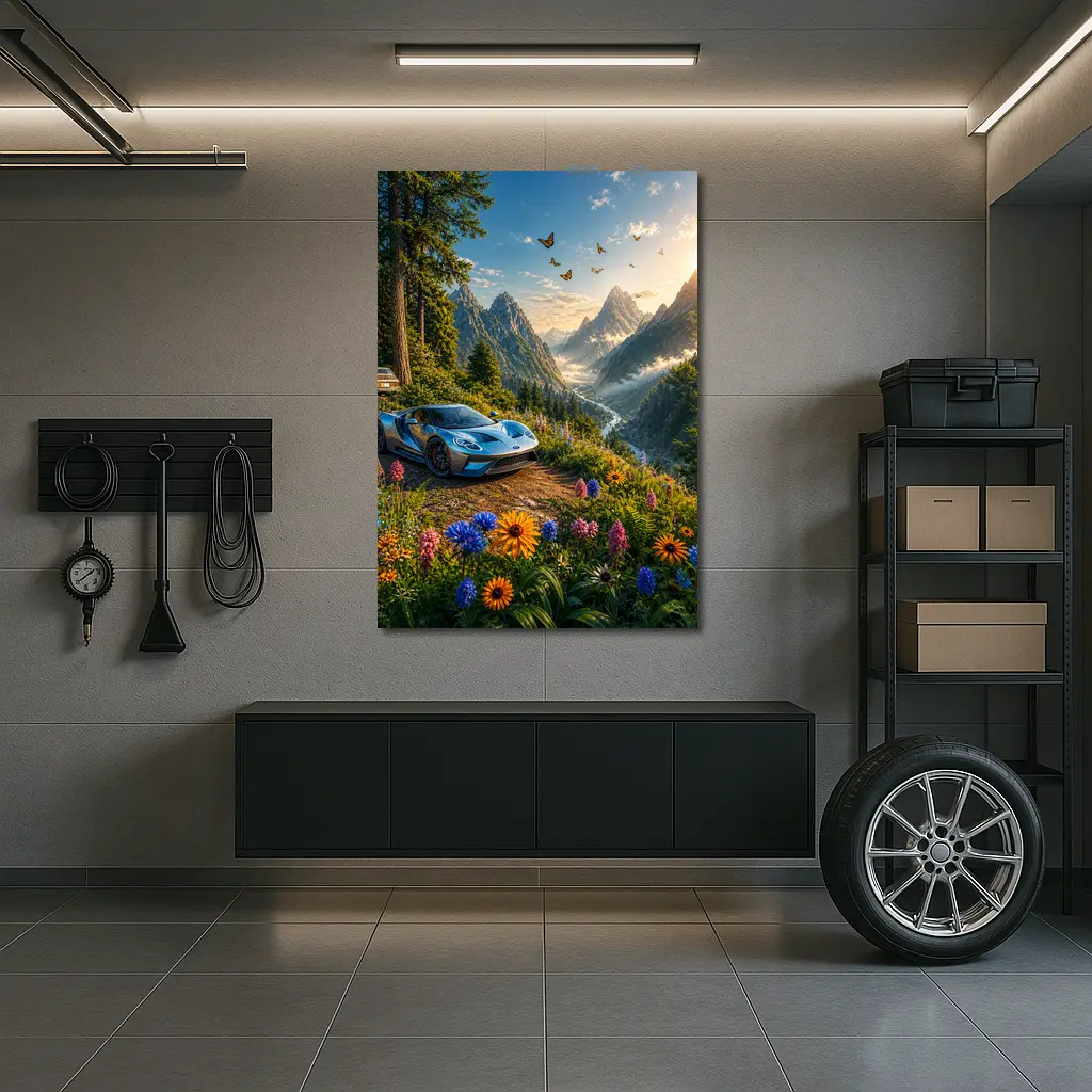 Ford GT Supercar Mountain Valley Wildflowers – Wall Art