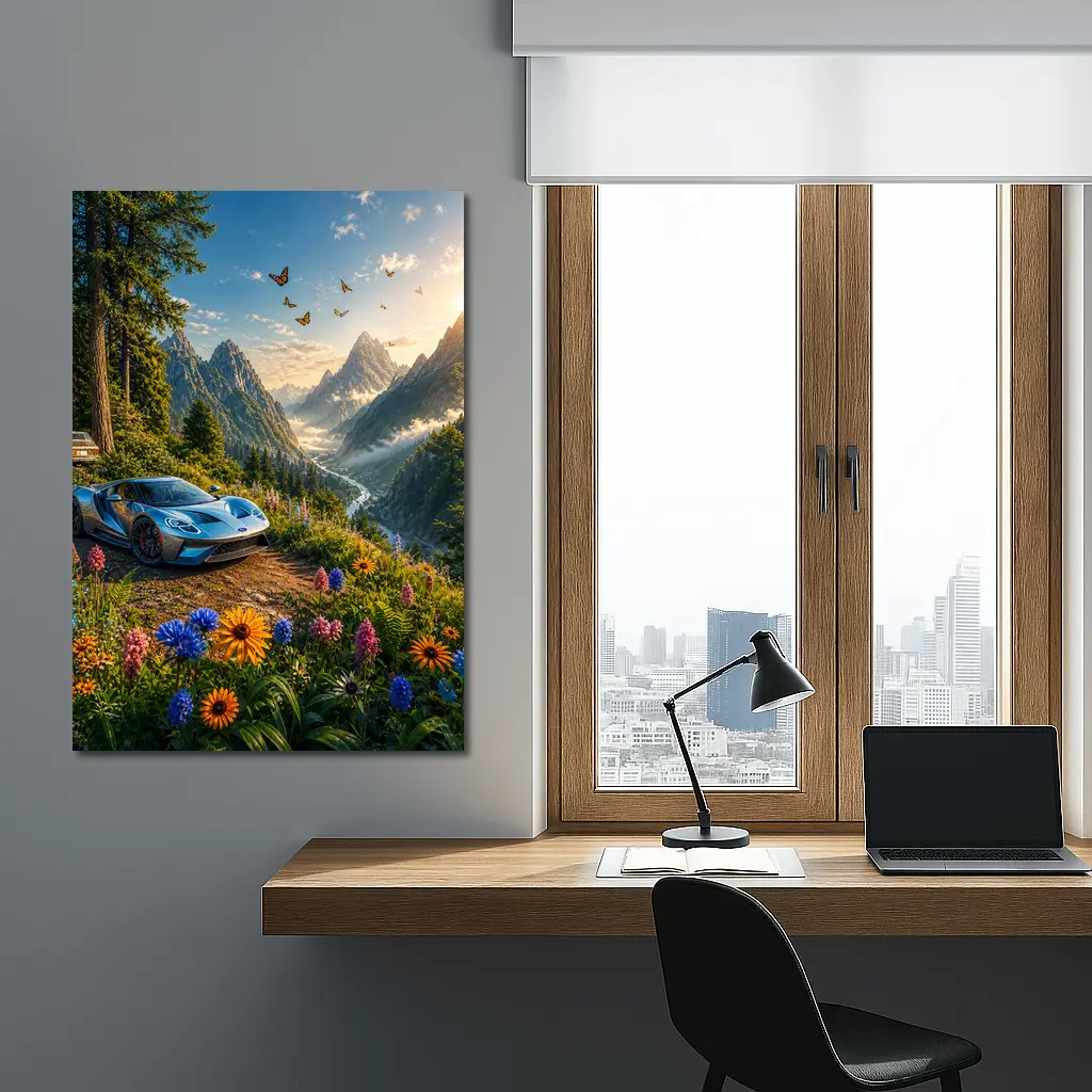 Ford GT Supercar Mountain Valley Wildflowers – Wall Art