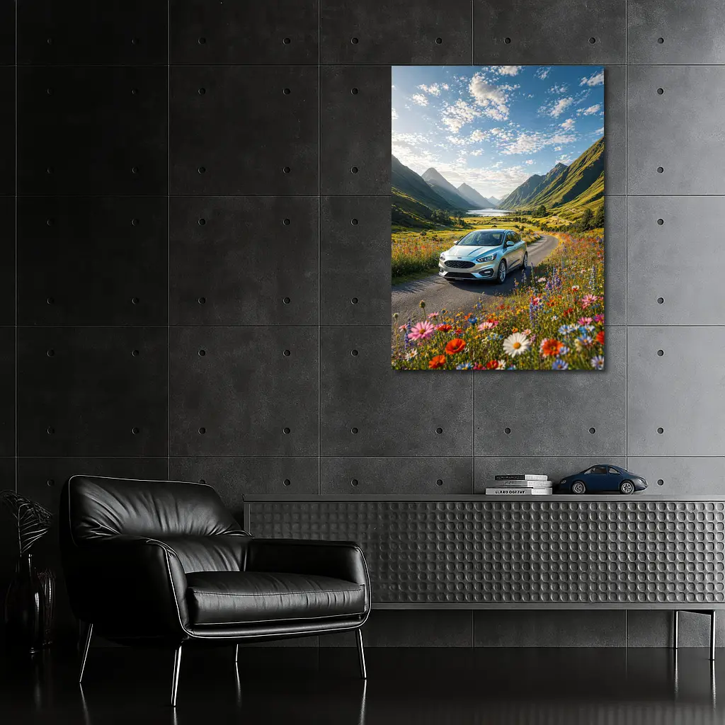 Ford Focus Silver Car Mountain Valley Road – Wall Art
