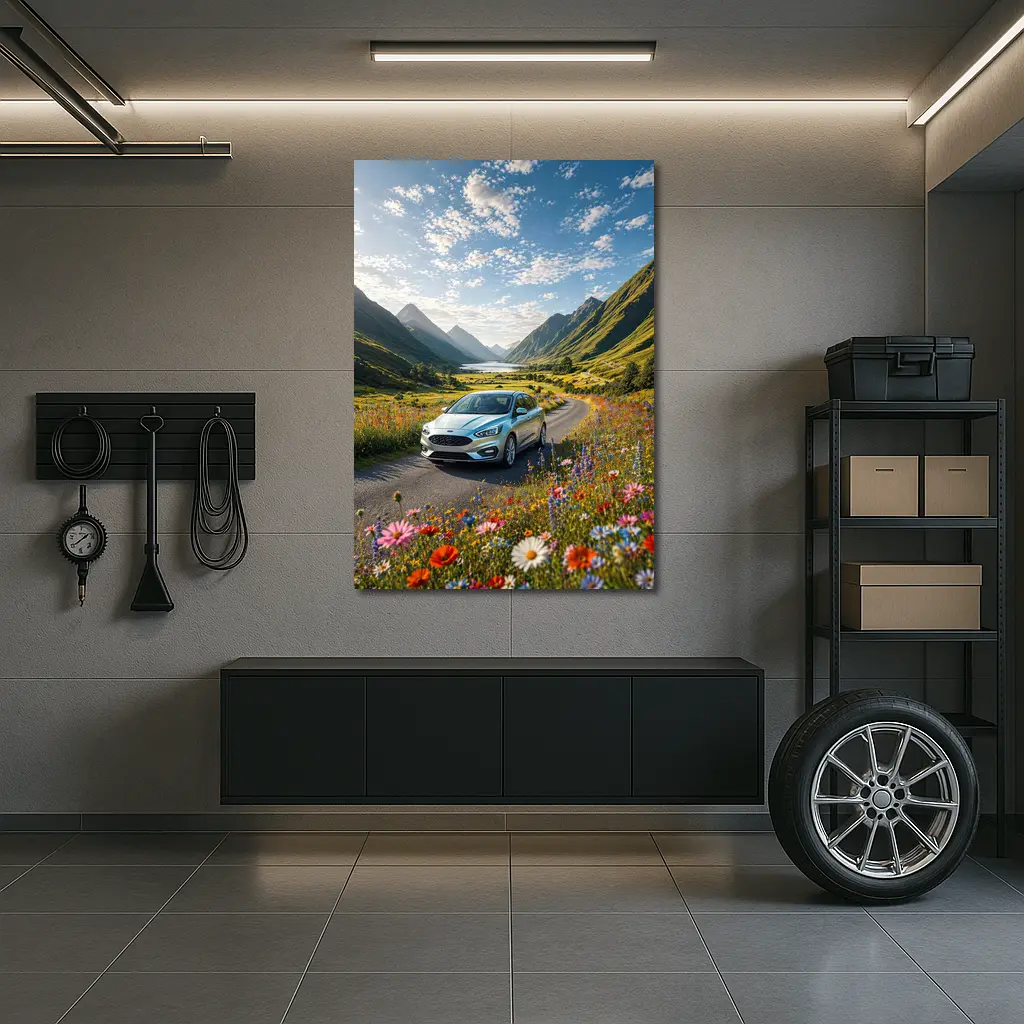 Ford Focus Silver Car Mountain Valley Road – Wall Art