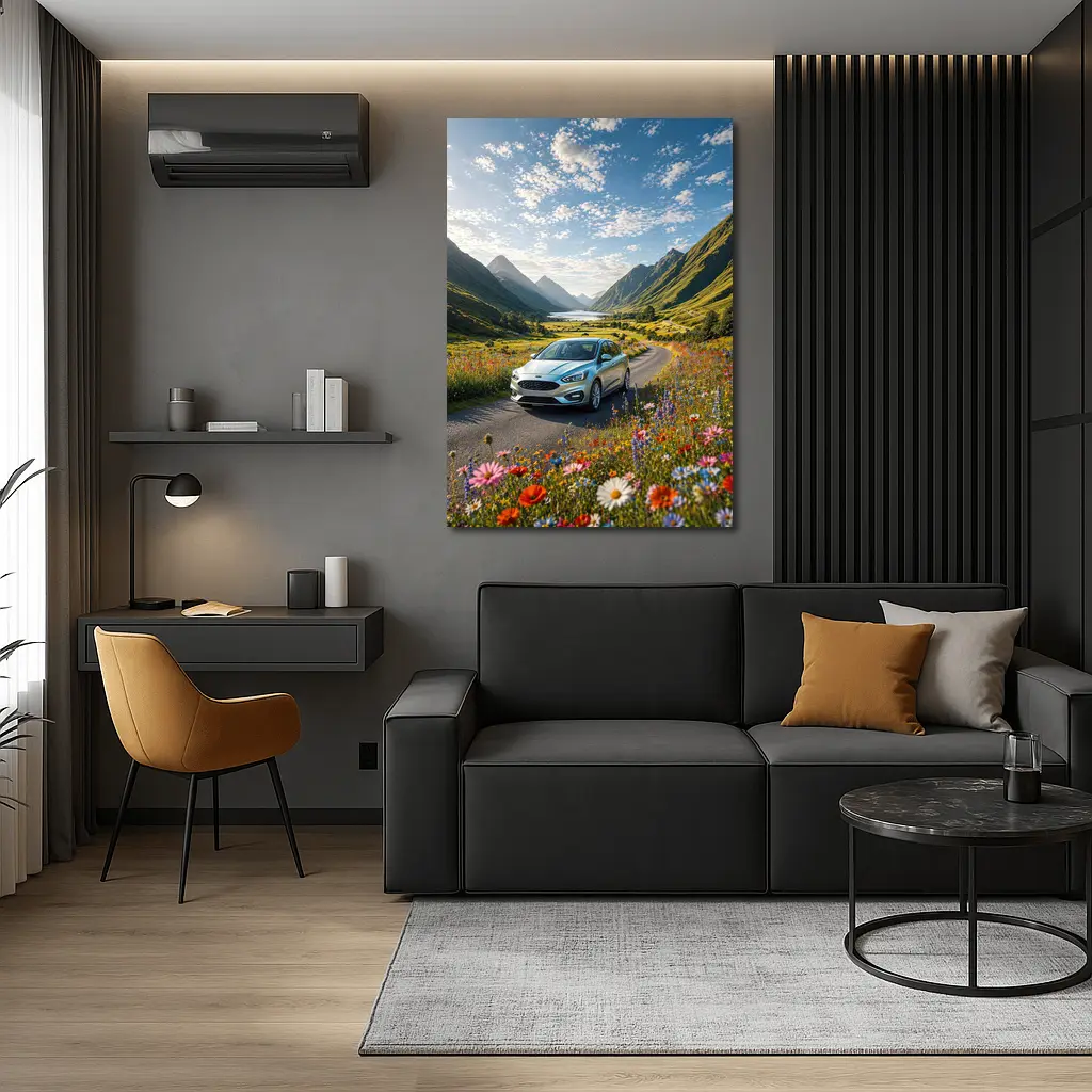 Ford Focus Silver Car Mountain Valley Road – Wall Art