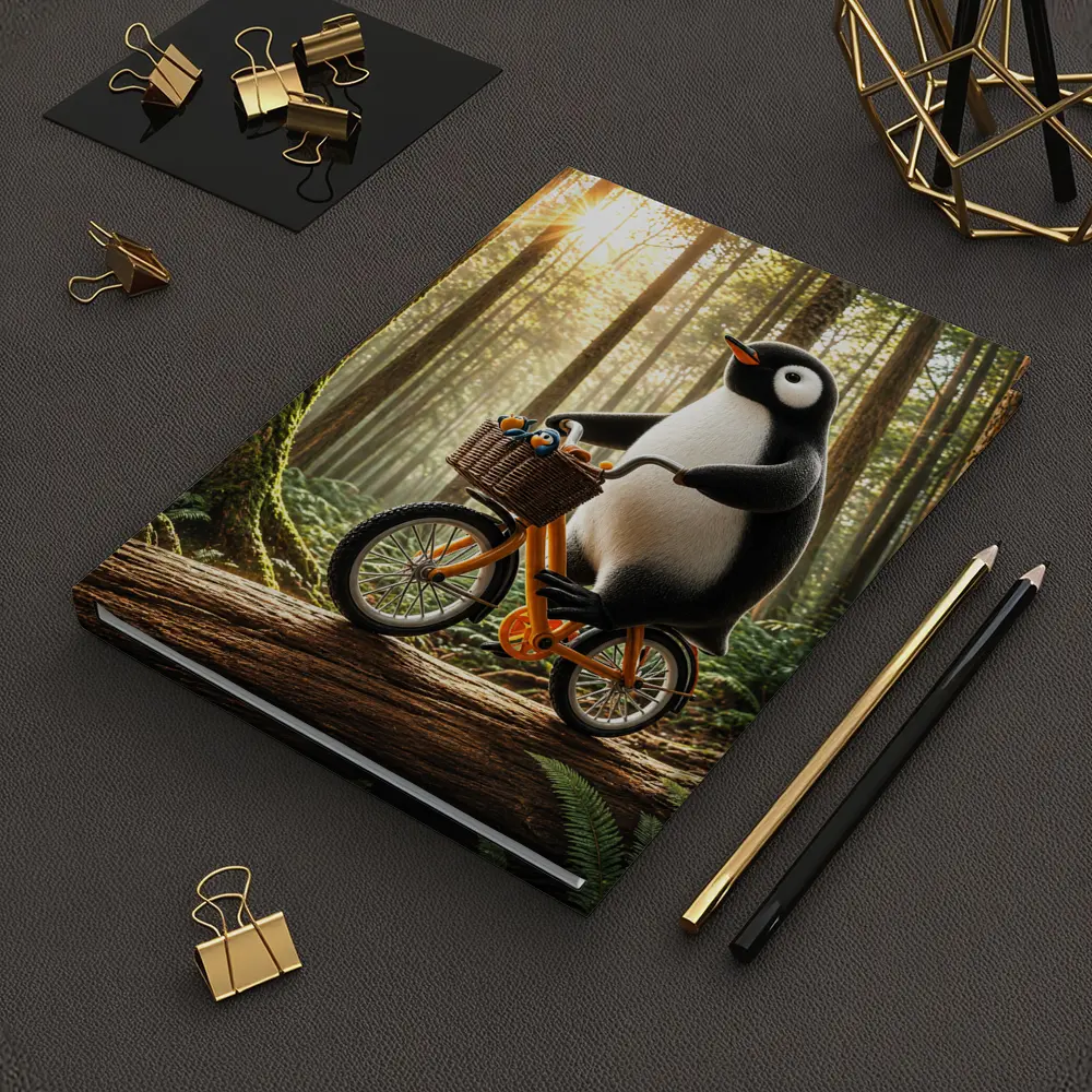 Penguin Riding Bike Through Sunny Forest – Notebooks