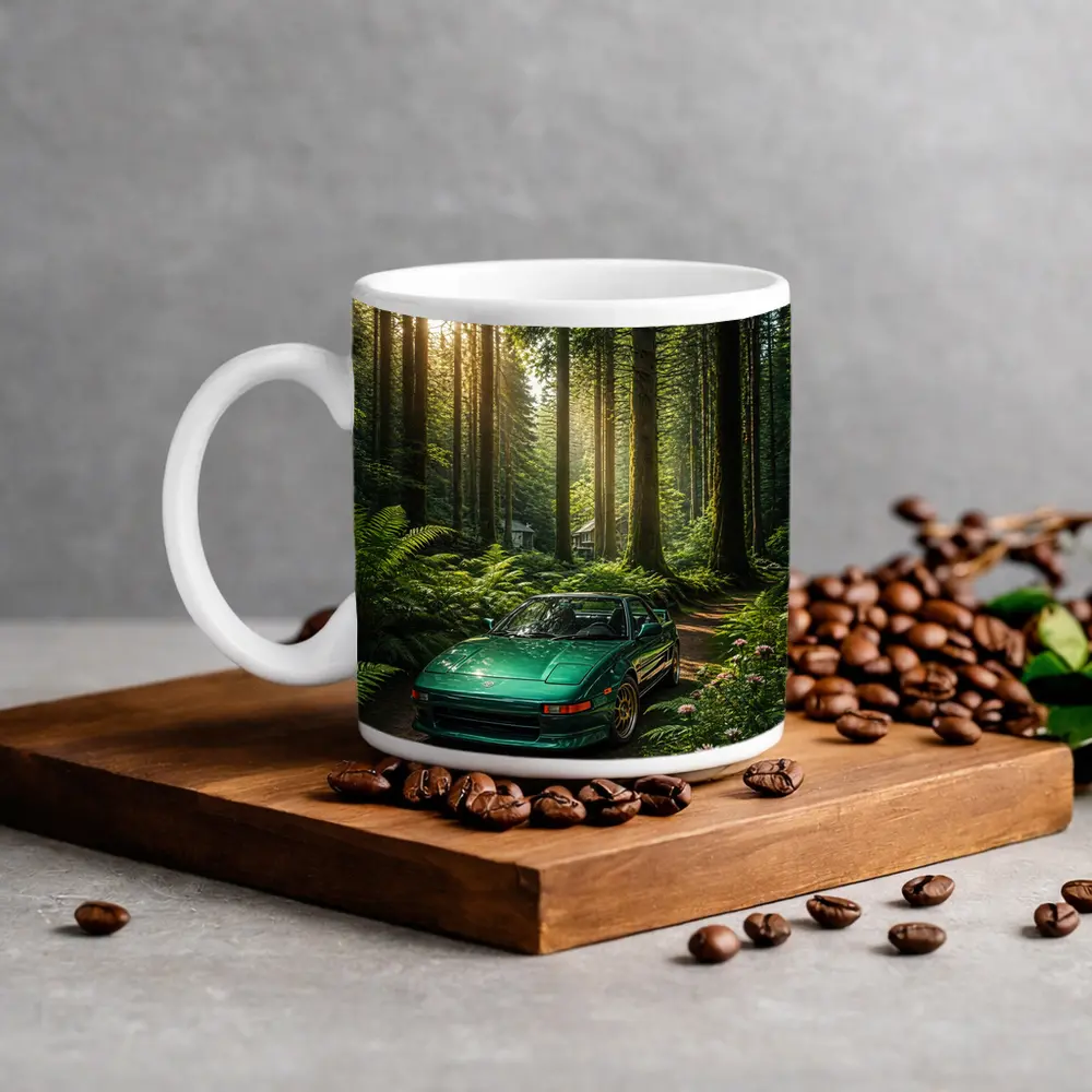 Toyota MR2 Parked In Sunlit Forest – Mugs