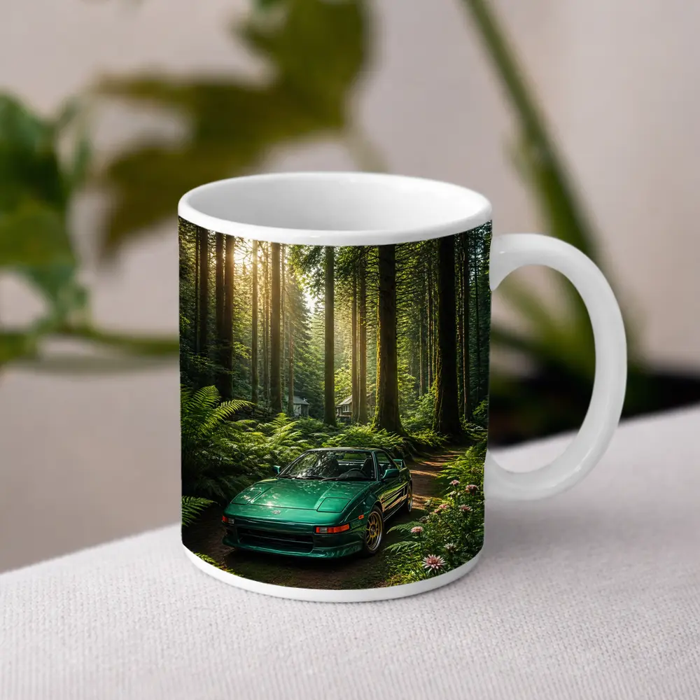 Toyota MR2 Parked In Sunlit Forest – Mugs