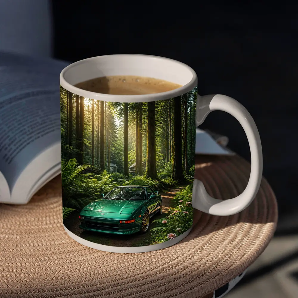 Toyota MR2 Parked In Sunlit Forest – Mugs