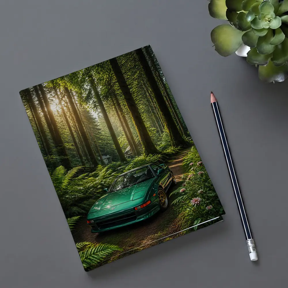 Toyota MR2 Parked In Sunlit Forest – Notebooks