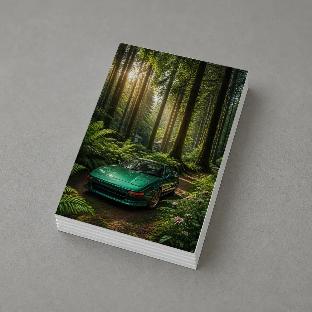 Toyota MR2 Parked In Sunlit Forest – Postcards