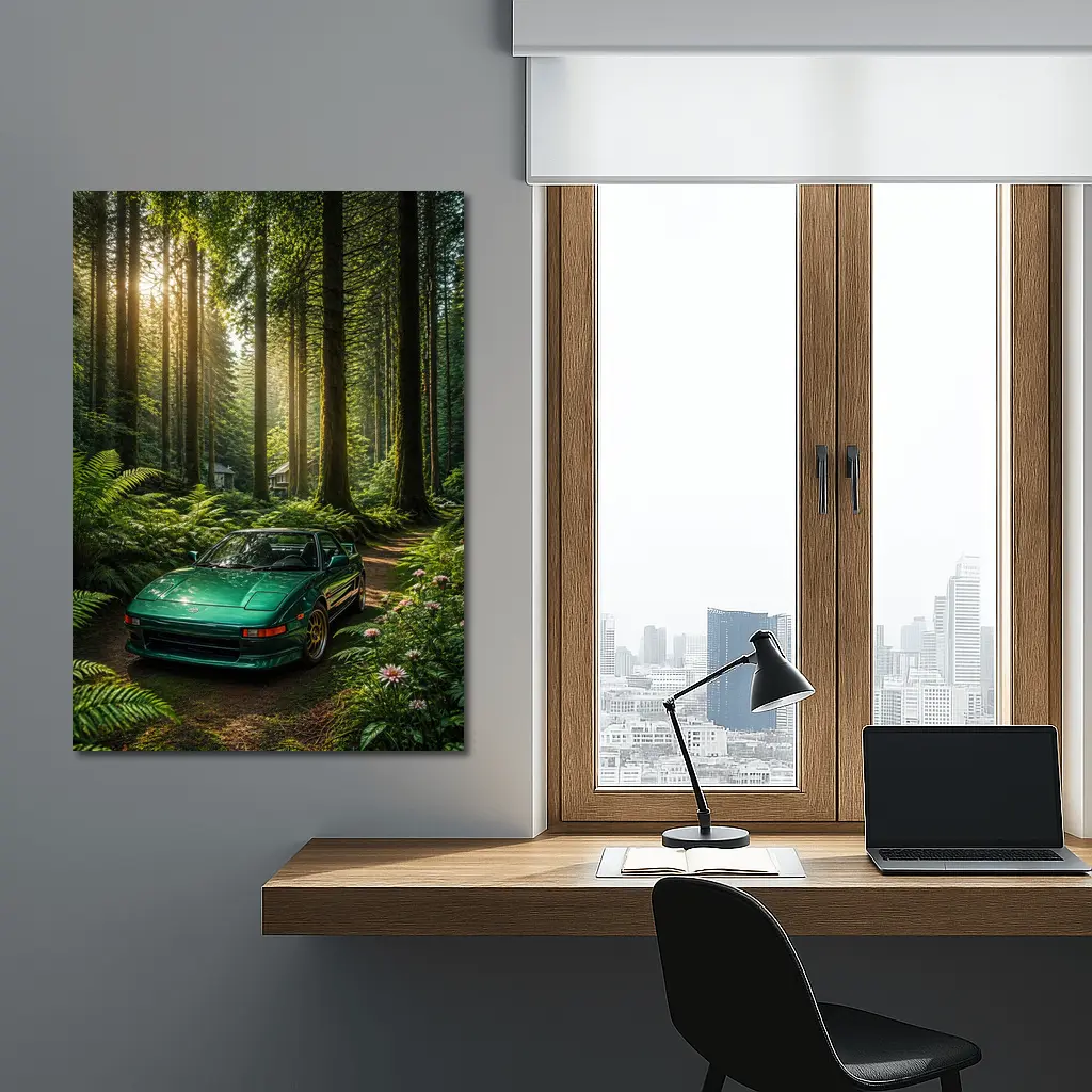 Toyota MR2 Parked In Sunlit Forest – Wall Art
