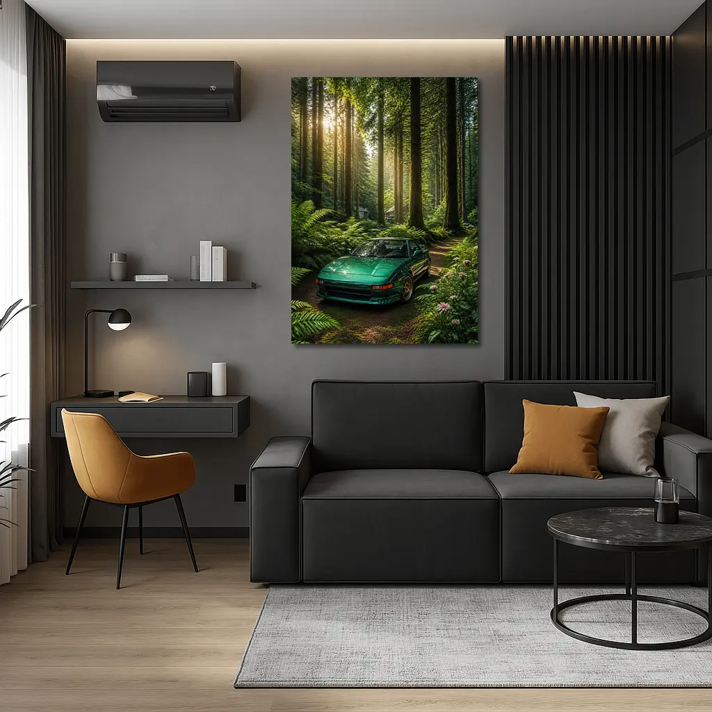 Toyota MR2 Parked In Sunlit Forest – Wall Art