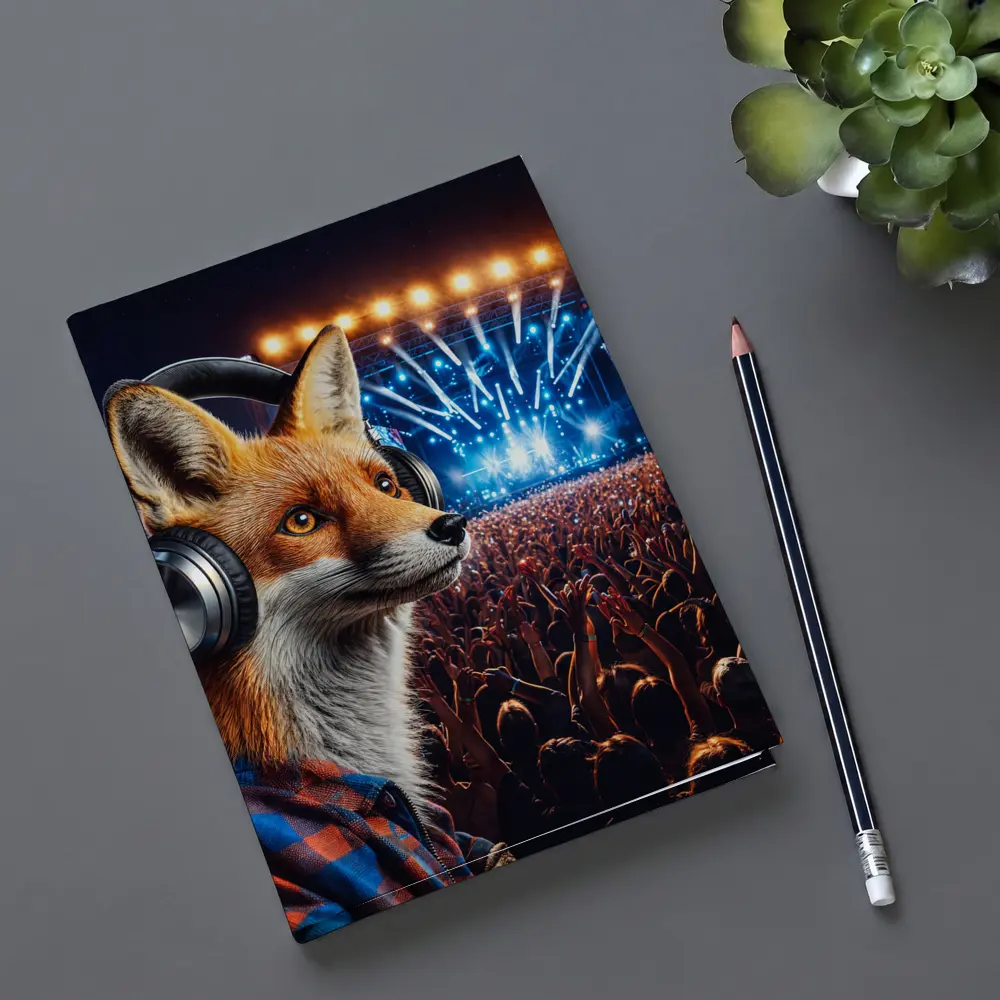 Fox With Headphones At Music Festival – Notebooks
