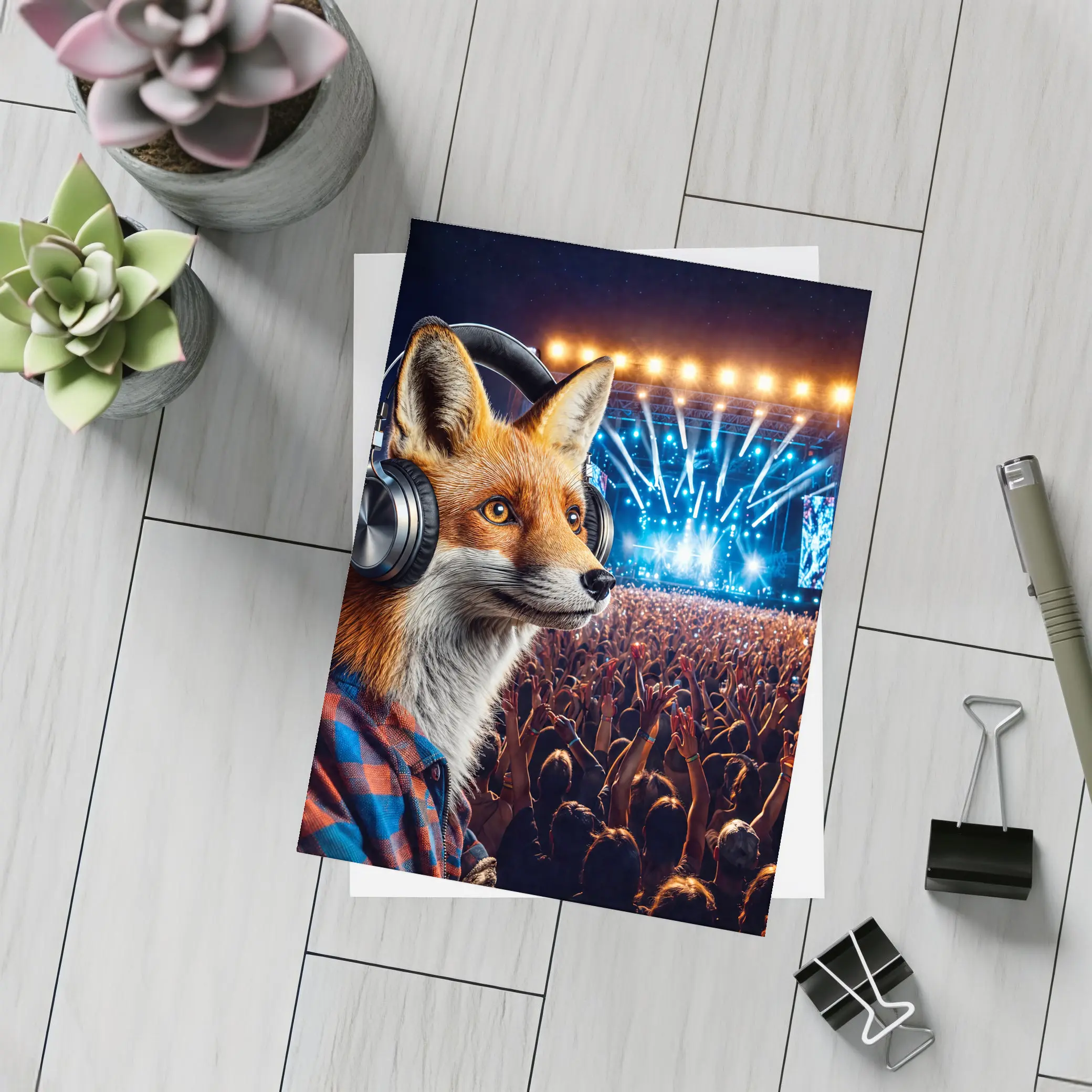 Fox With Headphones At Music Festival – Postcards