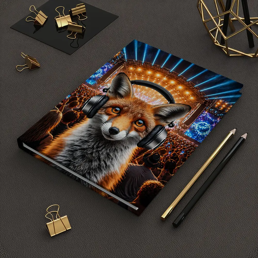 Red Fox With Headphones At Music Festival – Notebooks