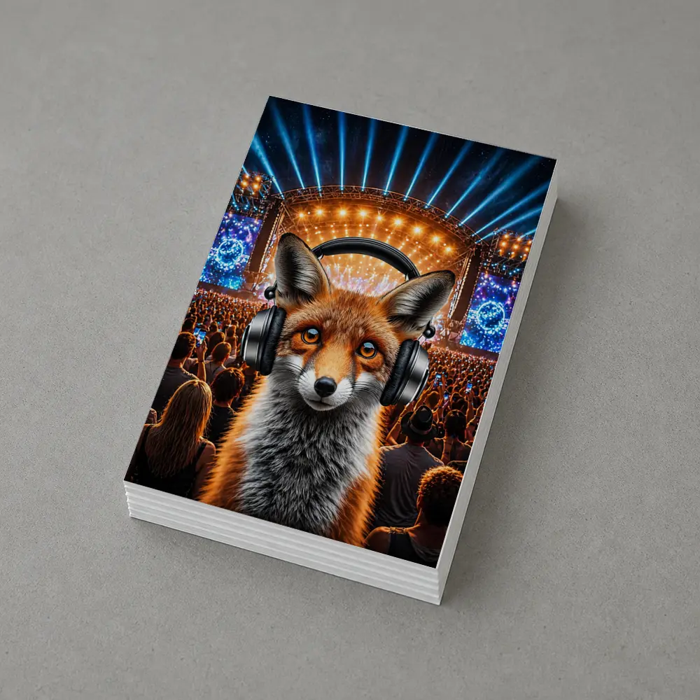Red Fox With Headphones At Music Festival – Postcards