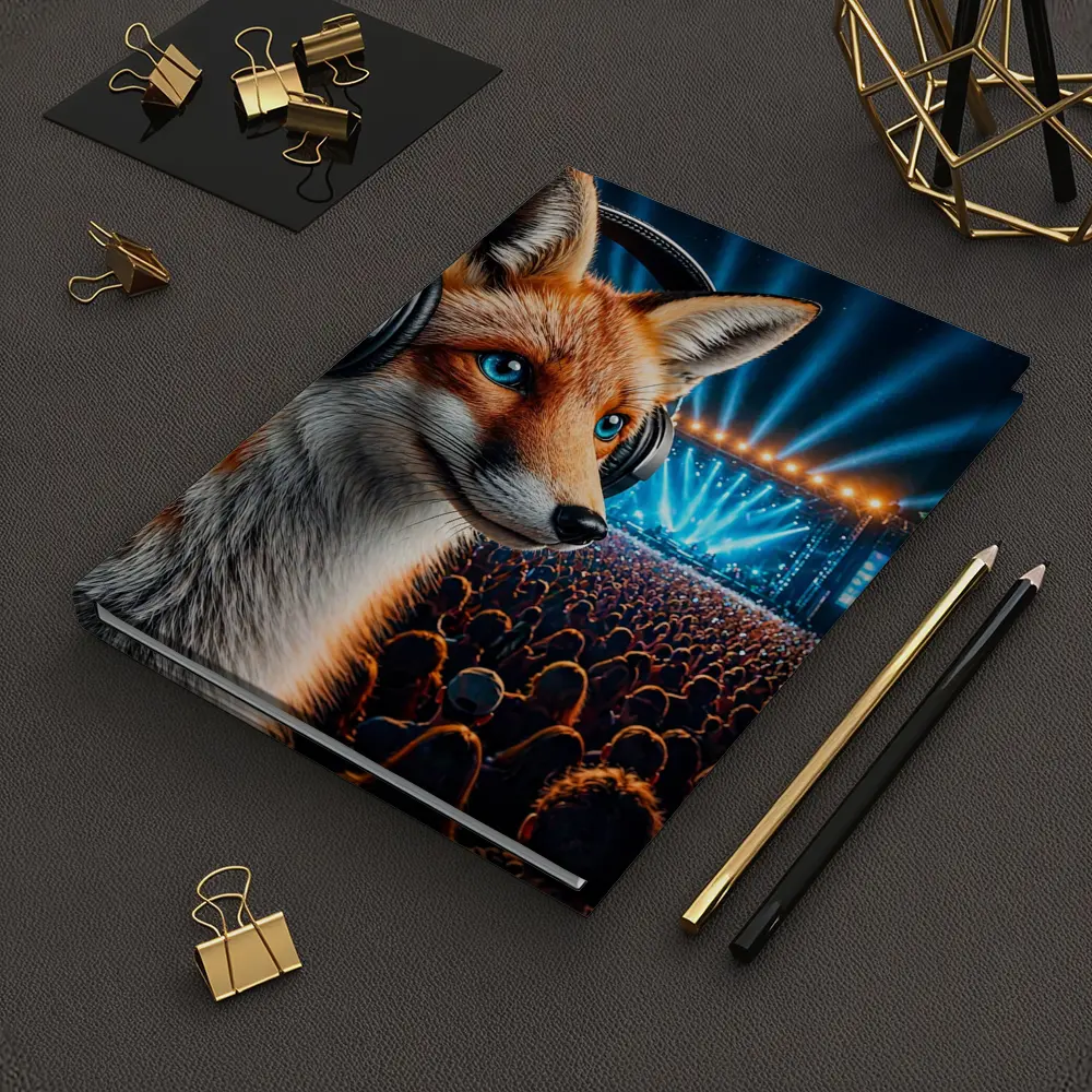 Fox With Headphones At Music Festival Night – Notebooks