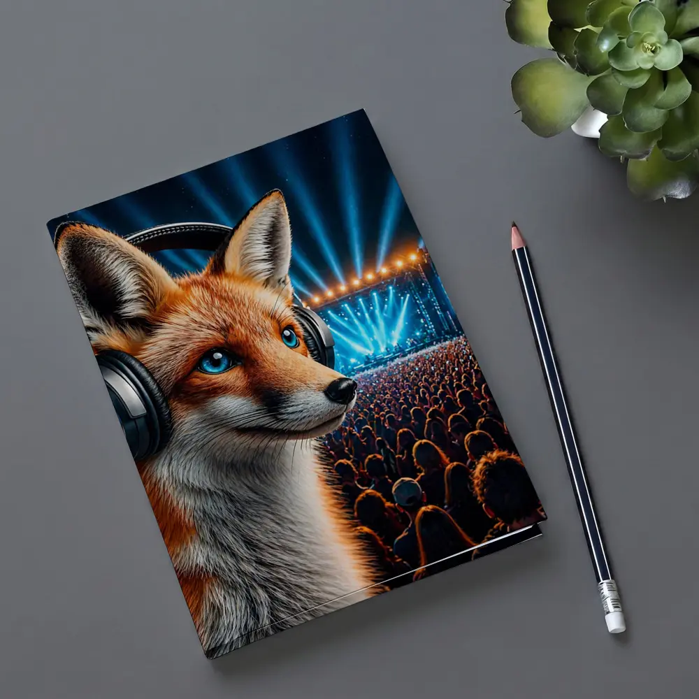 Fox With Headphones At Music Festival Night – Notebooks