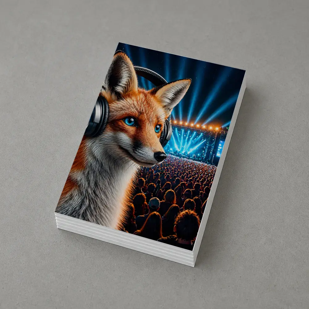 Fox With Headphones At Music Festival Night – Postcards