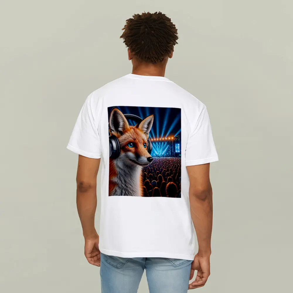 Fox With Headphones At Music Festival Night – T-Shirts