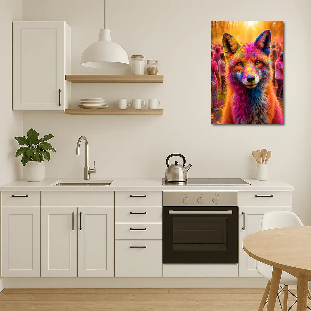 Fox Covered in Holi Colors Festival Crowd – Wall Art