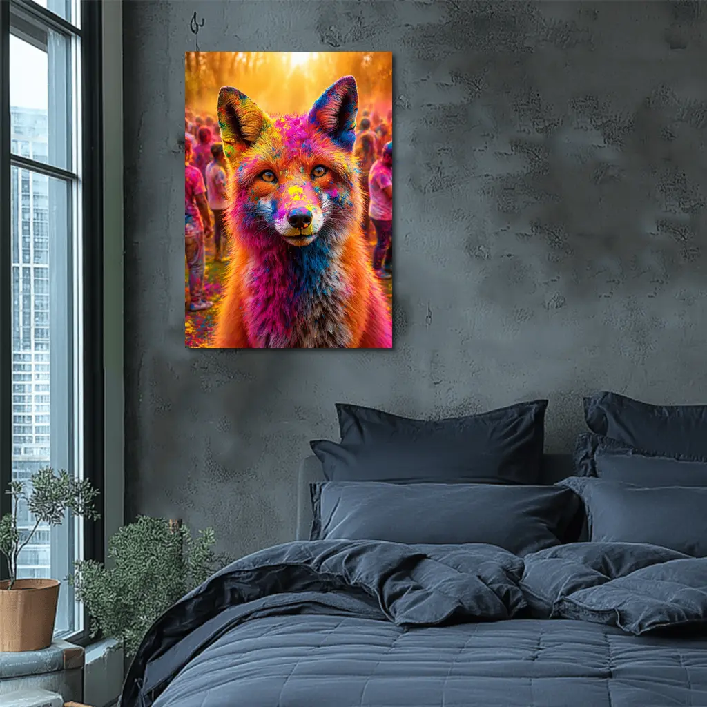 Fox Covered in Holi Colors Festival Crowd – Wall Art