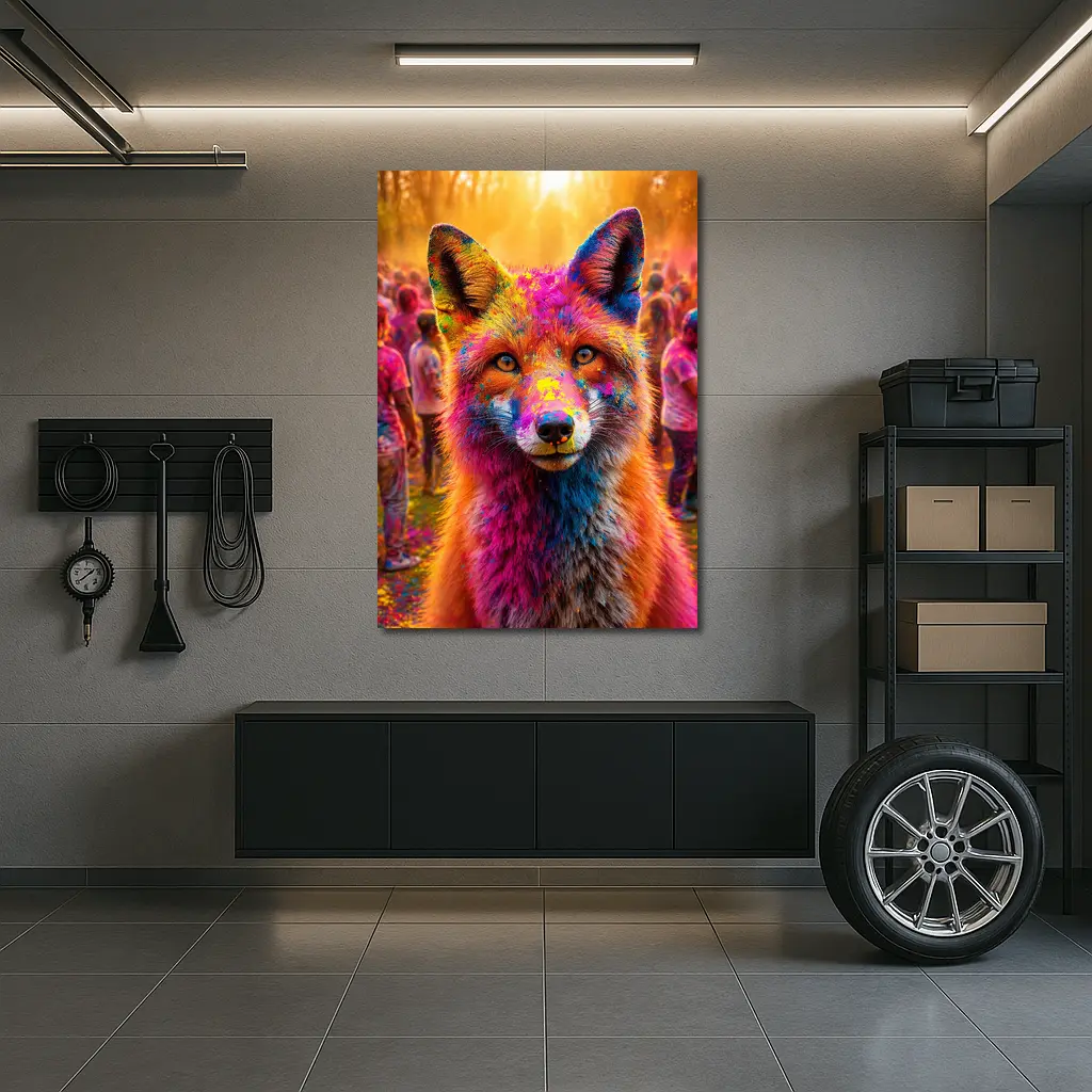 Fox Covered in Holi Colors Festival Crowd – Wall Art