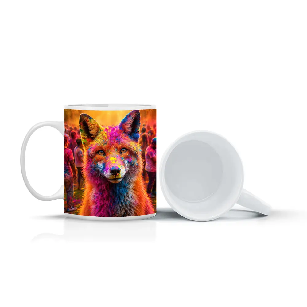 Fox Covered in Holi Colors Festival Crowd – Mugs