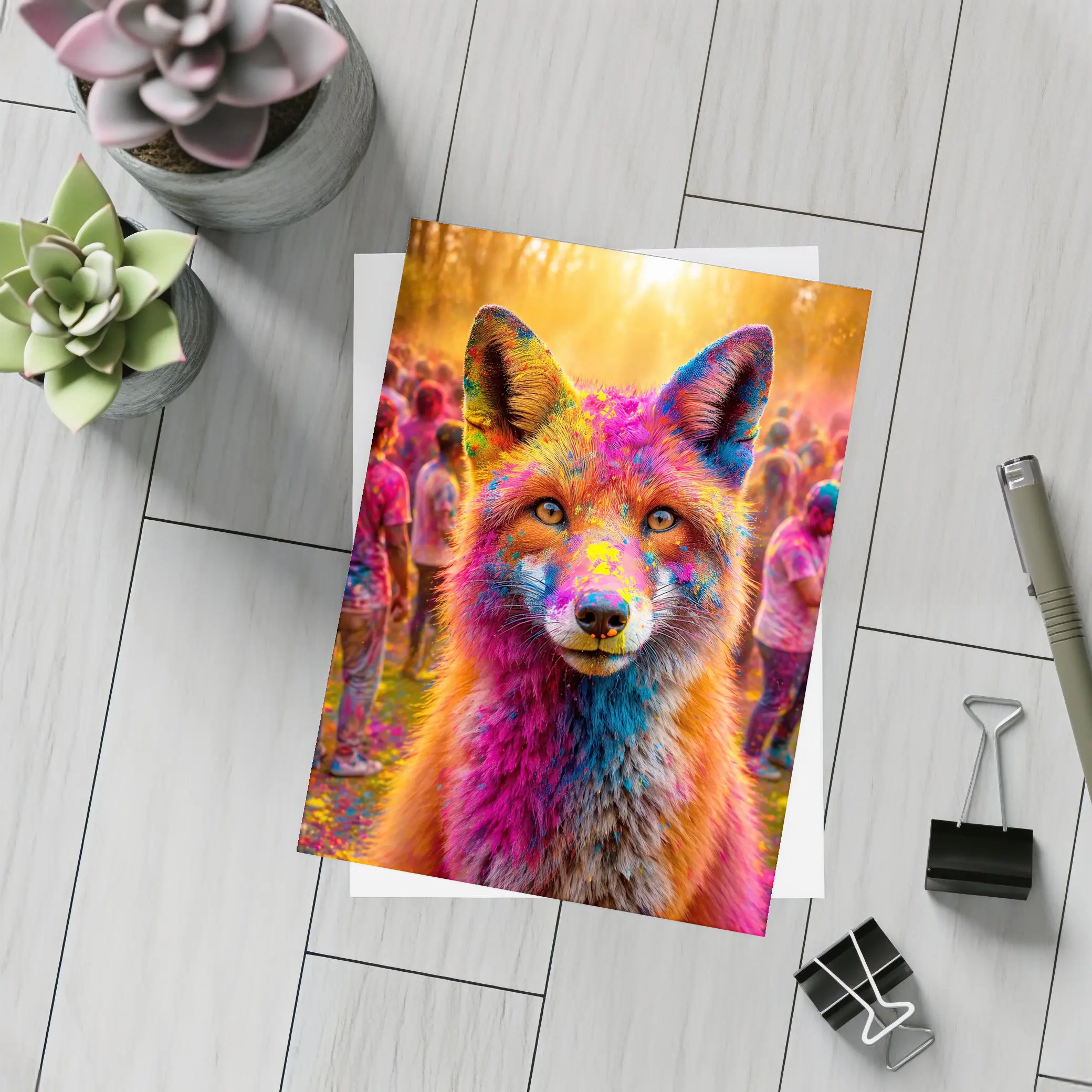 Fox Covered in Holi Colors Festival Crowd – Postcards