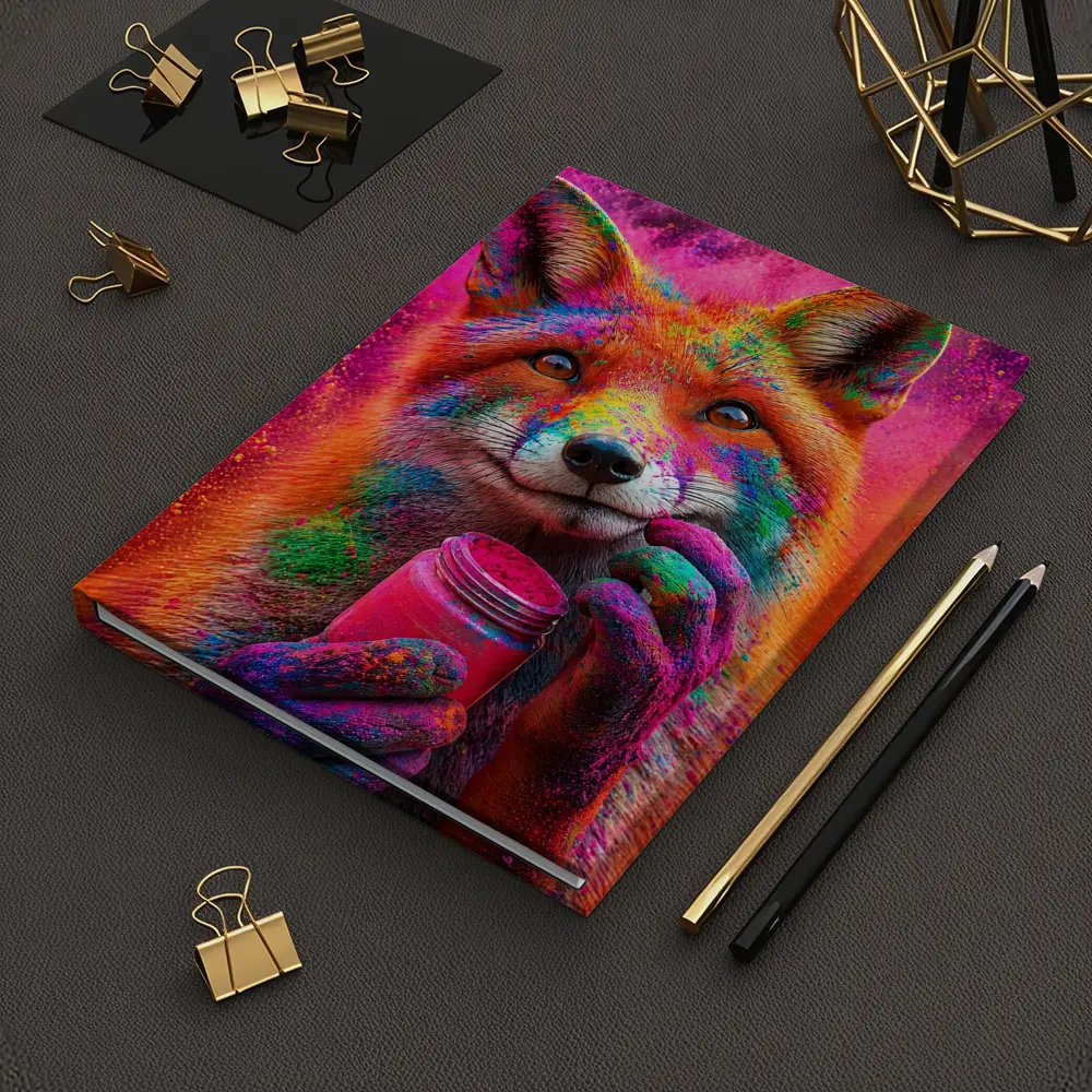 Colorful Fox Holding Holi Powder Jar – Notebooks