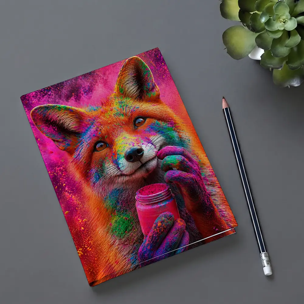 Colorful Fox Holding Holi Powder Jar – Notebooks