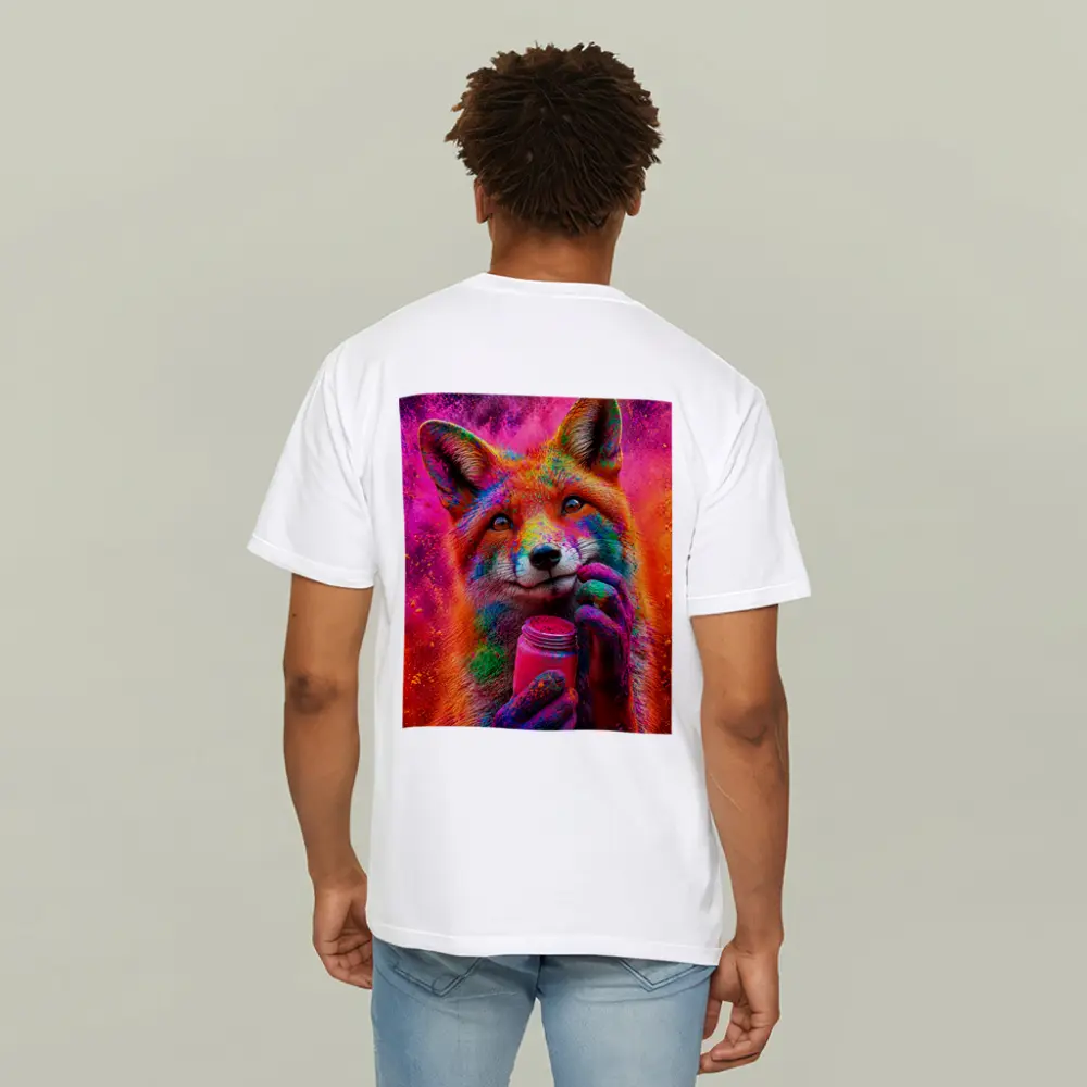 Colorful Fox Holding Holi Powder Jar – T-Shirts